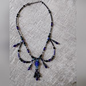 Handmade beaded blue and black necklace